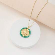 1pc Fashionable Retro Colorful Crystal Virgin Mary Pendant Necklace, Best Gift For Women Jewelry