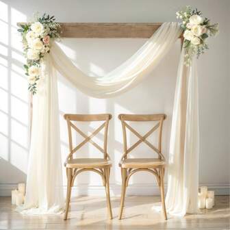 1 件婚礼拱门窗帘布，28 英寸 x 19 英尺象牙色婚礼拱门窗帘薄纱背景窗帘婚礼拱门窗帘布适用于婚礼仪式派对天花板装饰