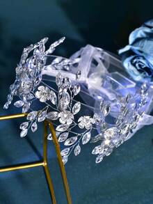 1 pieza Elegante cinturón de novia con adorno floral de strass y aleación, apto como regalo de festival, fiesta, sesión de fotos - Plateado - Ver 7