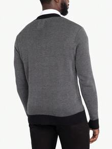 Men's Herringbone Cardigan Sweater - Off Wht/Black - View 2