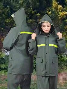 1 套加厚反光雨衣和雨裤，适合骑自行车、摩托车、踏板车、男女通用 - 軍綠色 - 查看 12
