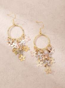 1 Pair Elegant Personalized Fashion Big Hoop Flower & Tassel Pendant Earrings With Cubic Zirconia For Women, Suitable For Daily, Party, Wedding Decoration