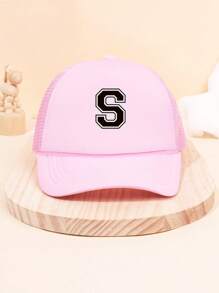 1Pc Children's 26 Letter Printed Baseball Cap, Cute Pink Sunshade Baseball Cap, Mesh Breathable Trucker Cap