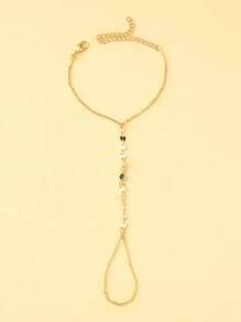 1pc Bohemian Crystal Beaded Finger Hand Chain Bracelet, Women Summer Beach Jewelry