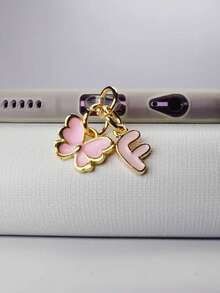 1pc创意粉色蝴蝶字母/欧式26个大写字母缩写/手机防尘塞/装饰/挂件/吊坠/手机挂钩/精致/节日使用保护您的设备/适用于Type-C/Lighting（5-14）型号 - 粉色 - 查看 17