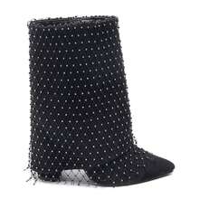 Mirrored Ankle Boots With Rhinestone Mesh – Bold Shine And Futuristic Look - Black 9617A - View 2