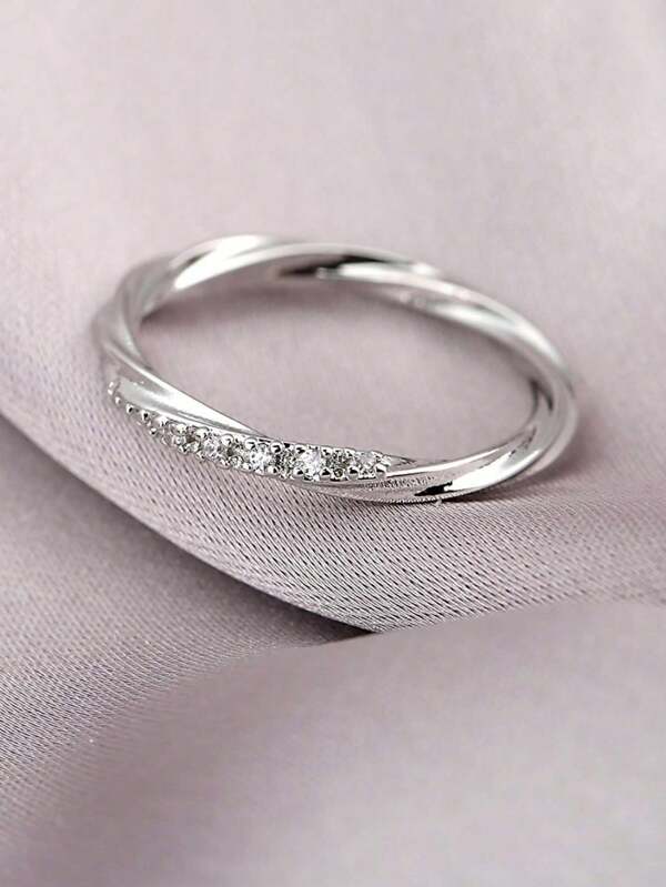 Luxury High-End Braided Rhinestone Ring, Fashionable Personalized Couple Gift Finger Ring Accessories