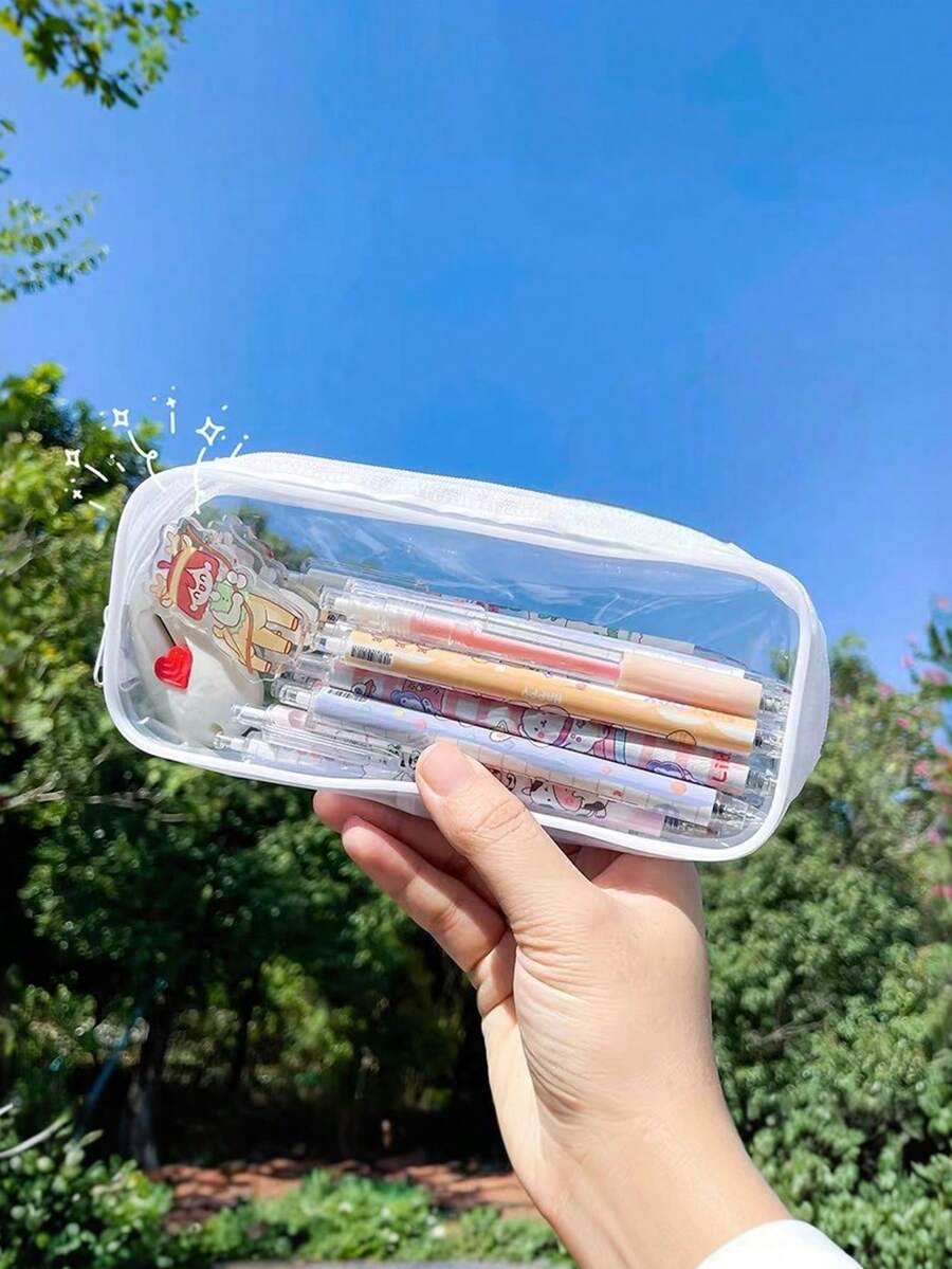 5/3/1 件透明 PVC 铅笔盒拉链铅笔盒防水透明铅笔盒带封口透明化妆包适用于儿童成人和学校 - 彩色 - 查看 1