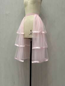 1pc Bride's Black Elastic High Low Skirt With 5 Layers Mesh & 3 Silk Ribbon, Detachable Tulle Party Skirt Halloween Fall Clothes For Women - Black - View 19