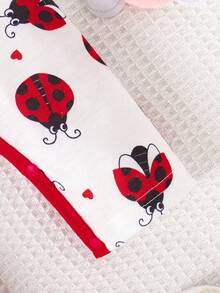 2pcs Baby Girls' Long Sleeve Ruffle Trim Cartoon Bee Print Jumpsuit And Headband Set - Red - View 6