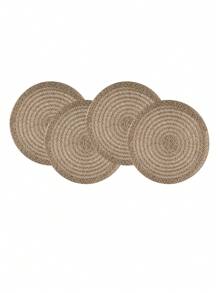 1/4 Stücke Jute + Polyester 15-Zoll Runder Platzdeckchen, rustikales minimalistisches Design, wärmeisolierend rutschfeste dekorative Tischdecke, geeignet für Feiertage und Partys