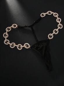 STONEFANS 1pc Sexy Fashionable Round Crystal Bikini Thong, Geometric Gold Body Jewelry Chain Accessory For Summer Beach, Women - STL2903 Gold - View 4