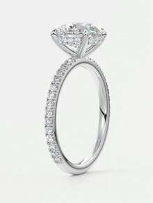 XUJIA 2克拉圆形莫桑石订婚戒指，925纯银经典周年纪念结婚戒指，8毫米莫桑石镶嵌隐藏式立方氧化锆，送给她的珠宝礼物