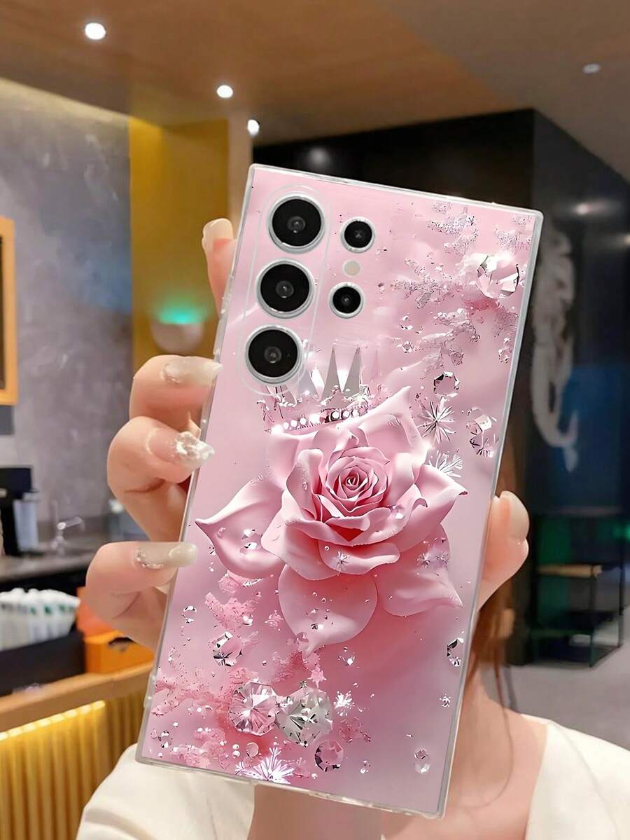 1 ốp lưng điện thoại mềm hình hoa hồng đính kim cương, tương thích với dòng 17, Honor, Redmi, Galaxy A04e/12/A13/A14/A34/A50/A52/A53/A54/S21/S22/S23/S24/S25/S25Ultra, 6A/7A/8A, 12T/13T, phiên bản quốc tế, không phải phiên bản nội địa. - Trong sáng - Xem 1