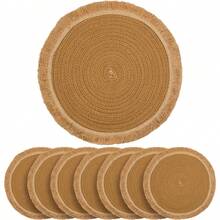 Local Delivery-12 In Round Woven Placemats Plate Chargers Set Of 10, Rattan Wicker Table Mats For Dinner Plates, Boho Farmhouse Rustic Place Mats For Dining Table Decor - Khaki - View 7