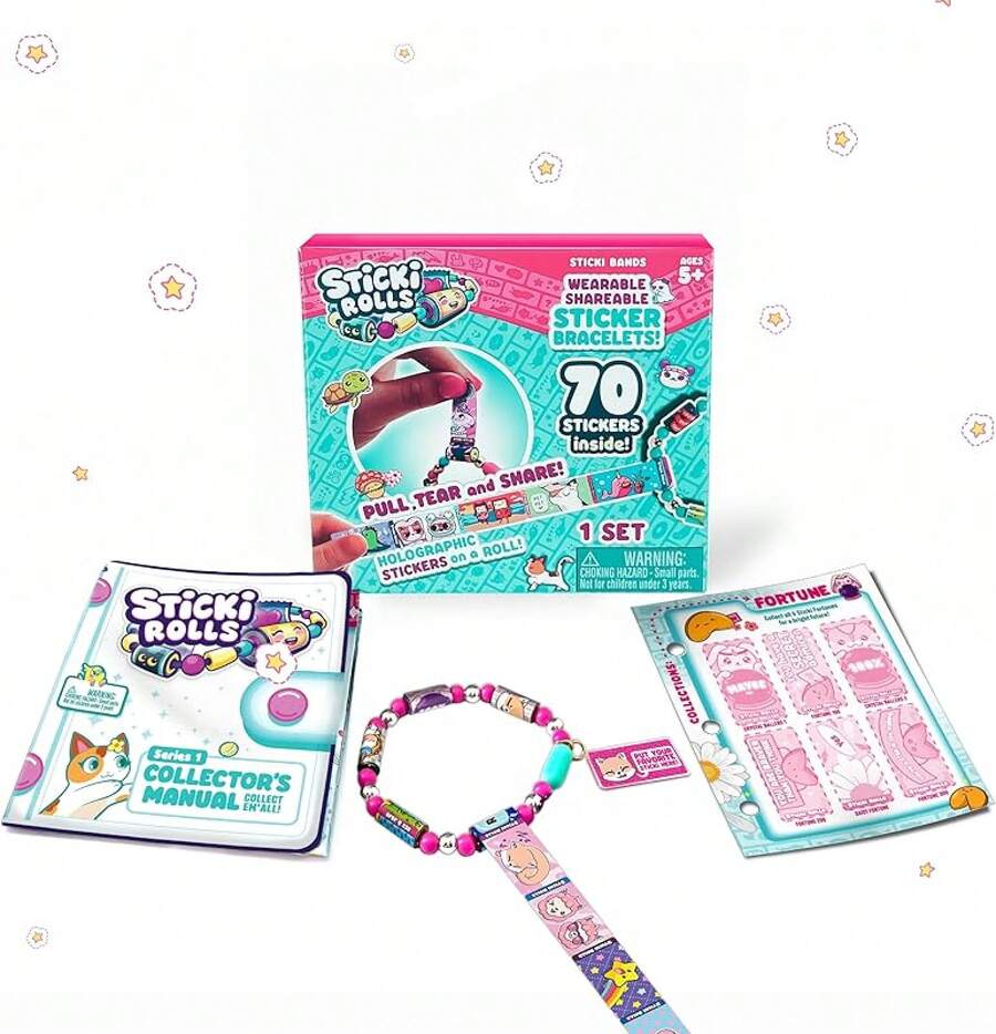 Rolls Sticki Bands - Wearable & Shareable Sticker Bracelet| Includes 70 Stickers| 2 Mystery Reveal Sticki Rolls| Over 1000 Sticker Designs To Discover And Collect!(Series 1 Pink) - Pink - View 1