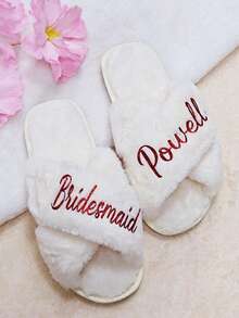 Personalized Bride Slippers, Bridesmaid Gift, Bridal Shower, Wedding, Bridesmaid, Bridal Shower, Bachelorette Party Gift - White - View 3