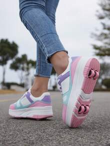 儿童可拆卸二合一旱冰鞋,防滑耐磨透气 PU 运动鞋,系带设计,适合 6-18 岁男孩和女孩,酷炫旱冰鞋 - 珊瑚粉 - 查看 6