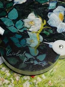 1pc,Oil Painting Floral Mini Foldable Fan - Elegant Portable Compact Lightweight Handheld Fan With Reflective Surface, Fabric Material & Botanical Art For Summer, Home Decor, Gift