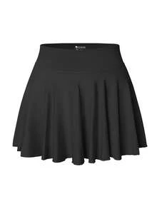 Women One Piece Skirt 2 In 1 Flowy Basic Versatile  Stretchy Flared Casual Mini Skirts - Black - View 1