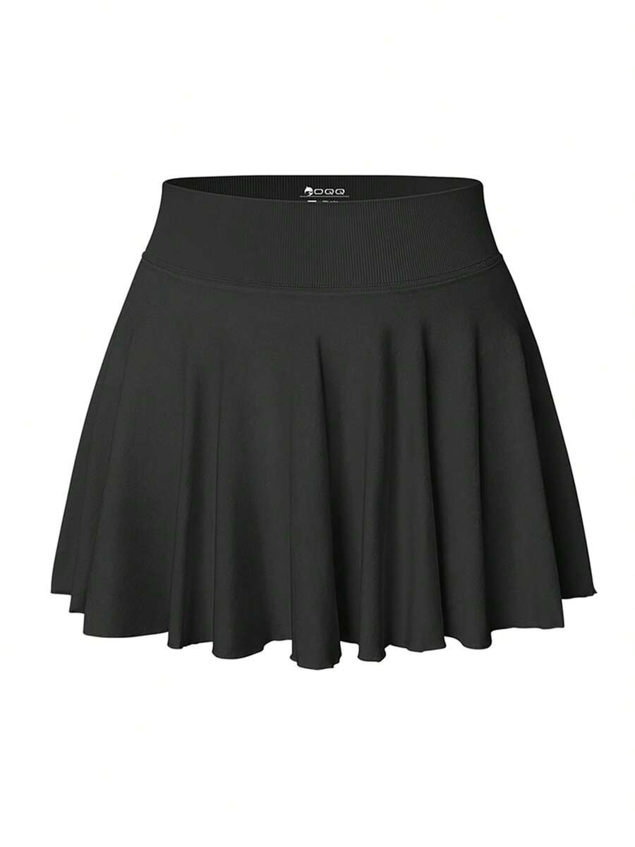 Women One Piece Skirt 2 In 1 Flowy Basic Versatile Stretchy Flared Casual Mini Skirts - Black - View 1