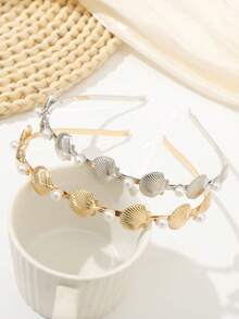 1 件时尚简约波西米亚风海洋元素贝壳、海螺、海星和珍珠合金发箍，适合日常佩戴和装饰，女士发带头带，发饰， - 彩色 - 查看 3