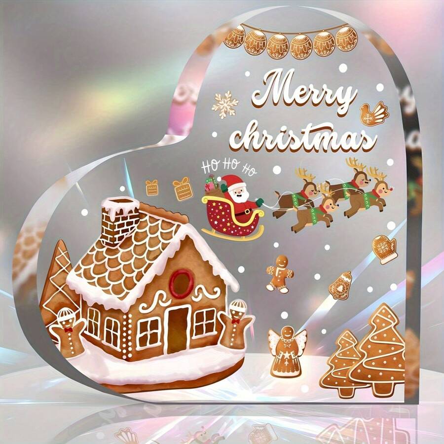 زخرفة عيد الميلاد القلبية المسطحة الأبعاد من الأكريليك - ديكور طاولة العطلات ، بدون حاجة للكهرباء ، مناسبة للمنزل والمكتب وكديكور هدية العطلات