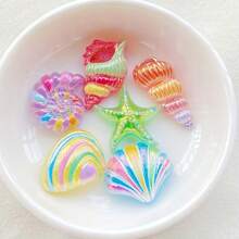 6/12/18pcs Resin Ocean Series Shiny Cartoon Rainbow-Colored Shell, Starfish Statue, Holiday Theme Scrapbooking DIY Decorations, Home Decor, For Valentine's Day, Christmas, Graduation, Easter, Indoor Use, Various Room Types - Random Mix