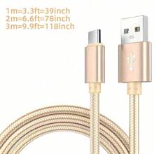 1pc USB Type-C Fast Charging Data Cable 3.3ft/6.6ft/10ft, Nylon Braided USB A To USB C Charger Cable, USB-C Car Charger Cord Compatible With Samsung Galaxy S25 S24 S23 S22 S21 S20 Cell Phone Fast Charge Cable