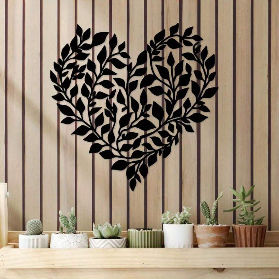 Metal Tree Leaf Wall Decor- Olive Branch Wall Art-Name Plate In Metal - màu đen - Xem 1