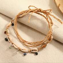 A Summer Beach Exaggerated Style Octopus Dripping Oil Starfish Shell Snail Cross Multi-Layer Diamond Pendant Necklace