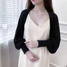1pc Women Shawl Collar Crochet Hollow Out Knit Shoulder Cover-Up For Spring/Summer