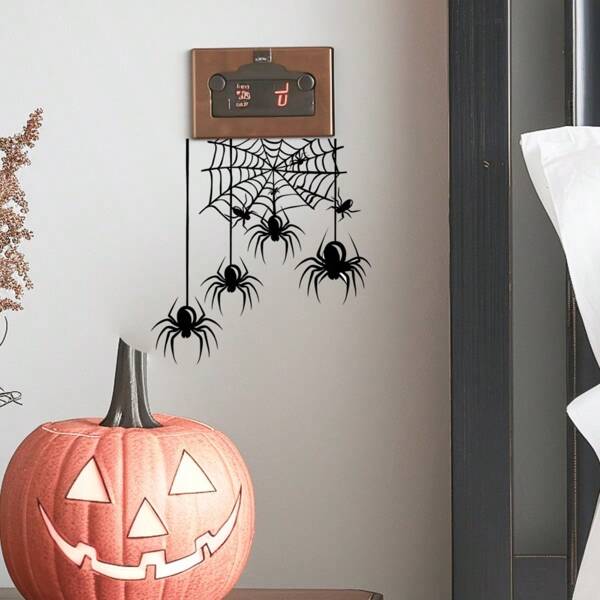 1pc Halloween Decoration Removable Spider Web Switch Sticker Creative Hanging Wall Decals For Living Room, Entryway Wall Decor Wall Sticker Room Decor Wall Stickers Stickers Home Decor Fall Decor