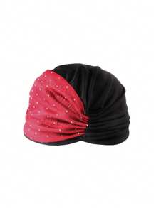 1pc Elegant Rhinestones Embellished Red & Black Turban Hat For Women Pre-Tied Headwrap For Formal Events Weddings And Parties