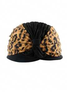 1pc Chic Leopard Print & Black Satin Turban Hat For Women – Pre-Tied Fashion Headwrap For Stylish Looks, Parties, And Casual Wear