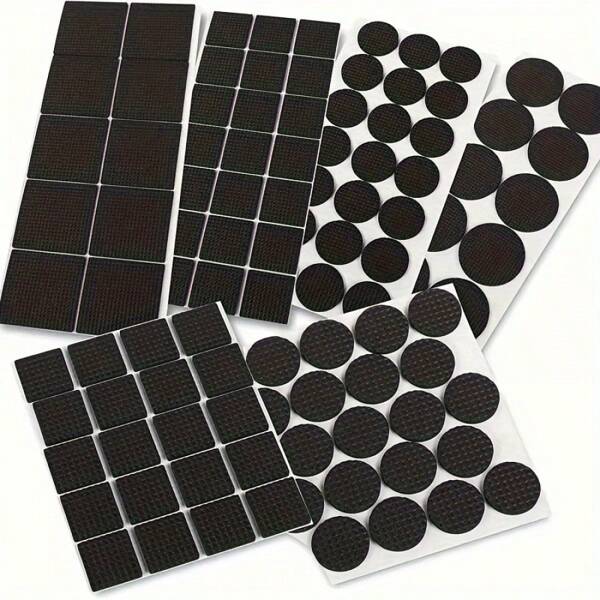36pcs/102pcs Self-Adhesive Rubber Floor Protectors, Felt Furniture Pads For Cabinets, Chairs And Tables, Prevent Scratches On Hardwood Floors & Reduce Noise, Soft Material, Square And Round Shapes, Black