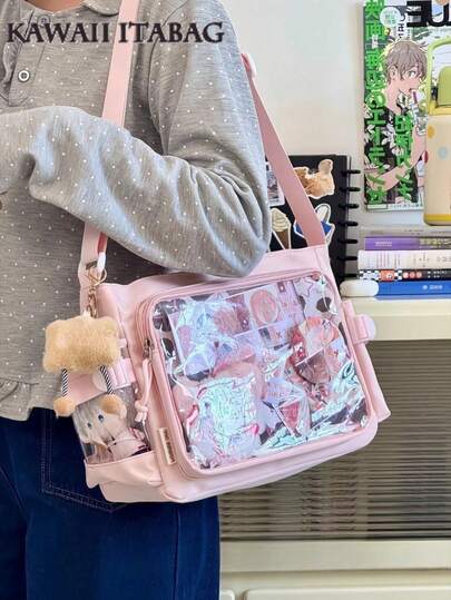 Bolso bandolera escolar japonés estilo Kawaii, bolso transparente básico estilo Ita, nuevo bolso de hombro simple para chicas, bolso universitario estilo colegial para estudiantes, bolso Ita con placa para exhibir insignias, bolsillo lateral pequeño para colocar muñecas de 10 cm, bolso Ita JK para fans de anime y conciertos, regalo de vuelta al colegio para mujeres