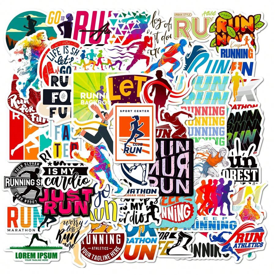 50pcs Running Stickers, Track And Field Stickers, Sports Stickers, Fitness Stickers, Cartoon Stickers, Cool Stickers, Vinyl Waterproof Stickers, Beautiful Laptop Stickers Set, Skateboard Stickers, Water Bottle Stickers, Notebook Stickers