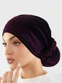 1pc Solid Color Fashionable Velvet Braided Beanie Cap For Women, Chemo Hat For Dress - A - View 10