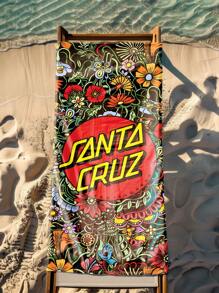 1pc Santa Cruz Skateboard Beach Towel - Tropical Streetwear Design With Vibrant Red & Black Print, Super Soft Microfiber, Quick-Dry Lightweight For Beach, Pool, Camping, Travel, Home & Outdoor Use, Beach Essentials | Streetwear Style | Quickdry Fabric