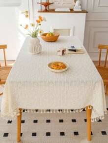 1pc Outdoor Picnic Tablecloth With Tassels, Elegant Dining Mat For Picnics & Outings, High-End Design