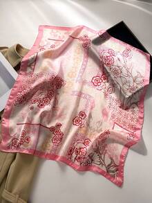 1pc Fashionable Fresh Elegant Retro Pink Floral Print Polyester Scarf - Pink - View 2