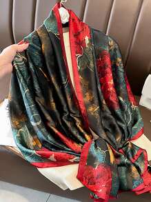 1 pieza Bufanda larga de seda con estampado floral para damas