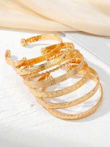 7pcs Middle Eastern Fashion Women's Classic Embossed Bangle Bracelets - 7pcs Open Bracelets - View 4