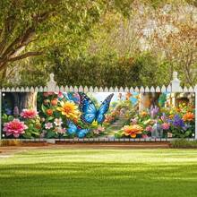 Vibrant Spring Garden Banner, Butterfly And Flower Design - Durable Polyester Outdoor Decor, Suitable For Festivals, Parties, Photography Backdrops, Garden Decoration