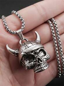 1 pièce Collier pendentif crâne à cornes vintage et créatif, bijou unique cadeau de fête rock pour hommes et femmes