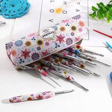 Looen Floral Crochet Hook Case - Lightweight Zippered Storage Organizer For Knitting Needles & Accessories, Perfect For Christmas/New Year Gifts, Sewing Storage
