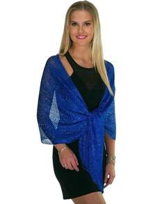 Metallic Glitter Shawl Wrap For Evening Dresses And Weddings - Royal Blue - View 8
