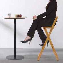 Wooden Folding Bar Stool Bamboo Kitchen Counter Height Stools With Backrest UK - Multicolor - View 11