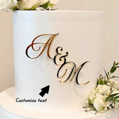1 pieza Letra personalizada de boda Elegante decoración para pastel, Letra de pastel de boda, Placa de pastel con iniciales de la pareja, Decoración de pastel de acrílico espejo dorado personalizado, Decoración de pastel de boda, Compromiso, Aniversario, Brunch